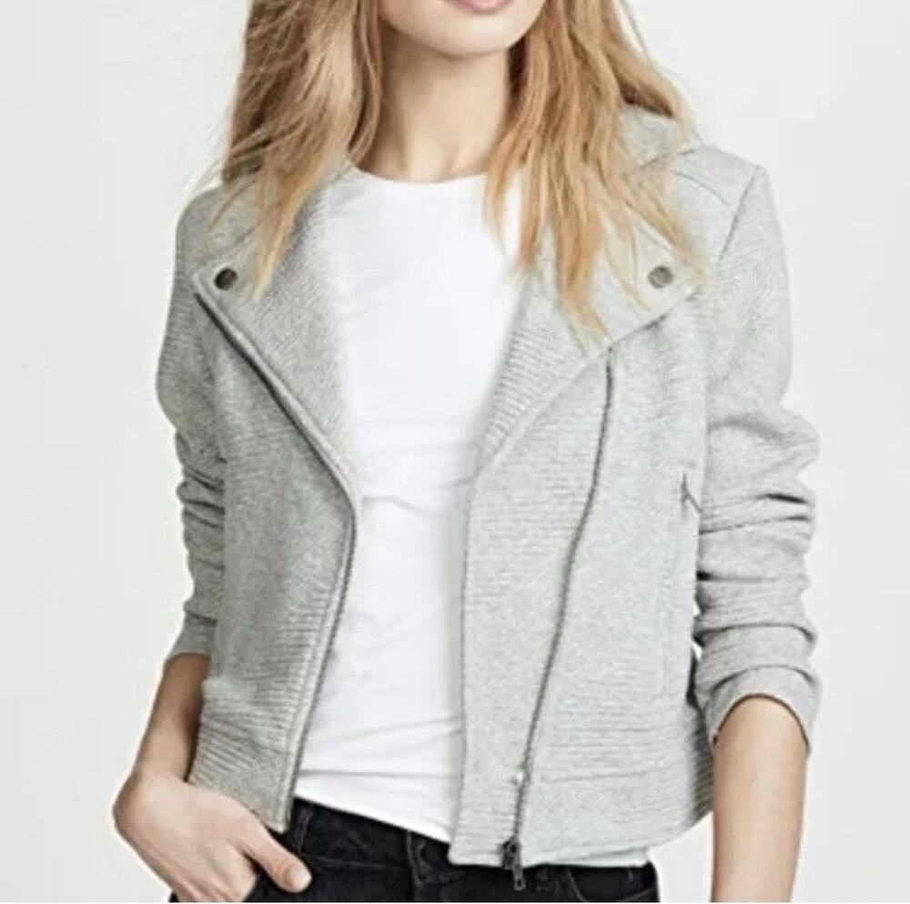 Cupcakes and Cashmere Gray Moto Jacket XS Textured Knit Asym Zip Lightweight